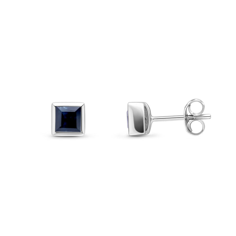 9ct White Gold Square Natural Sapphire Rubover Stud Earrings — 3mm