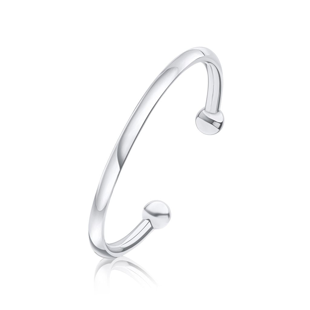 Sterling Silver Large 4mm Round Torque Bangle with 8mm Bead Ends