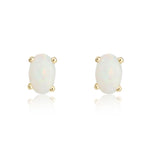 9ct Yellow Gold Oval Natural Opal Claw Stud Earrings — 6x4mm
