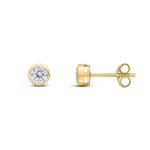 9ct Yellow Gold Round Cubic Zirconia CZ Rubover Stud Earrings — 4mm