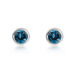 9ct White Gold Round Natural London Blue Topaz Rubover Stud Earrings — 4mm