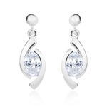 9ct White Gold Oval Cubic Zirconia CZ 'Eye' Drop Earrings — 6x4mm