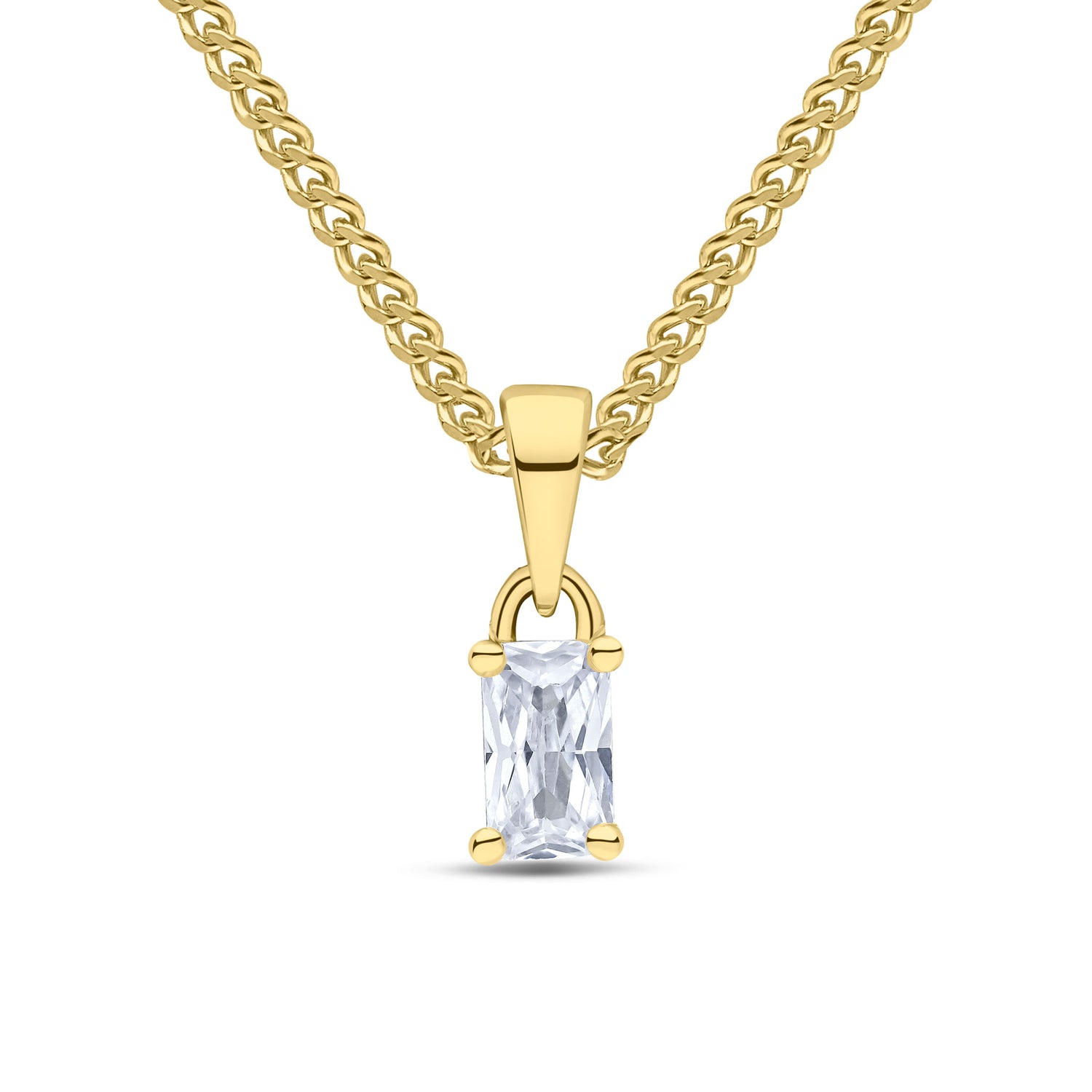 9ct Yellow Gold Octagonal Emerald Cut Cubic Zirconia CZ Claw Pendant — 5x3