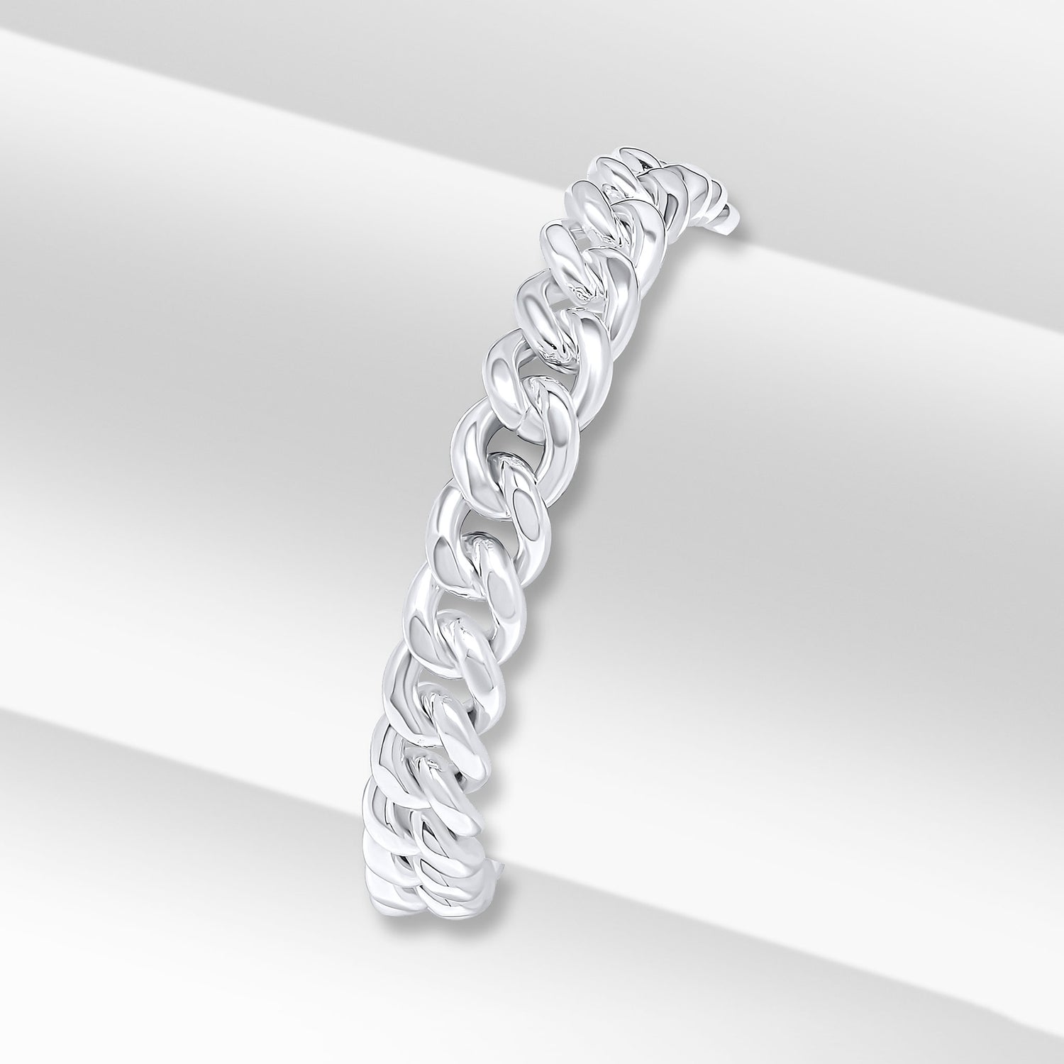 Sterling Silver Handmade Solid 9mm Curb Bracelet with Lobster Clasp
