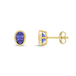 9ct Yellow Gold Oval Natural Tanzanite Rubover Stud Earrings — 6x4mm