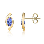 9ct Yellow Gold Oval Natural Tanzanite 'Eye' Stud Earrings — 6x4mm
