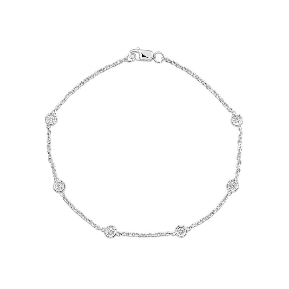 9ct White Gold Natural Diamond Rubover Station Bracelet — 0.20ct