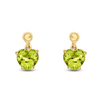 9ct Yellow Gold Heart Shaped Natural Peridot Claw Drop Earrings with Bead Top — 6mm