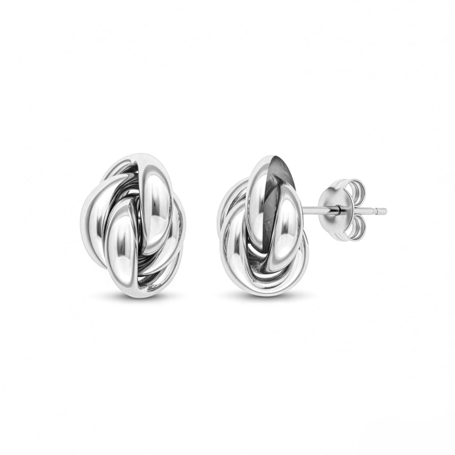 9ct White Gold Polished Oval Fancy Knot Stud Earrings — 14x9.5mm