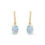 9ct Yellow Gold Oval Natural Aquamarine Claw Hook Wire Drop Earrings — 7x5mm