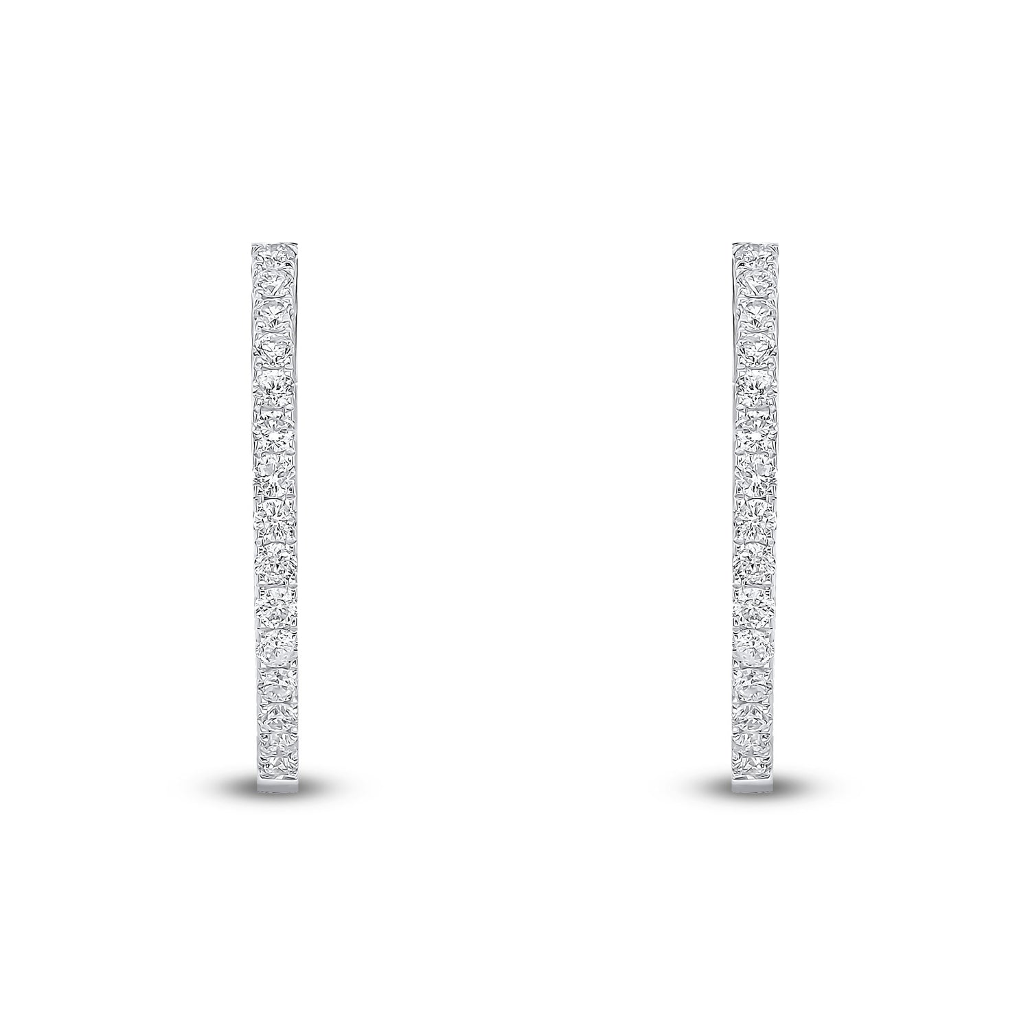 18ct White Gold Round Natural Diamond Claw Set Full Hoop Earrings — 18mm