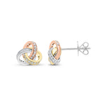 18ct Yellow, White and Rose Gold Round Natural Diamond Grain Set Knot Stud Earrings —10.5mm