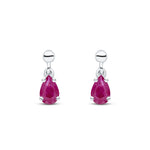 9ct White Gold Pear Shaped Natural Ruby Claw Drop Earrings — 6x4mm