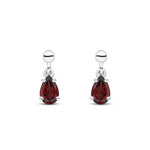 9ct White Gold Pear Shaped Natural Garnet Claw Drop Earrings — 6x4mm