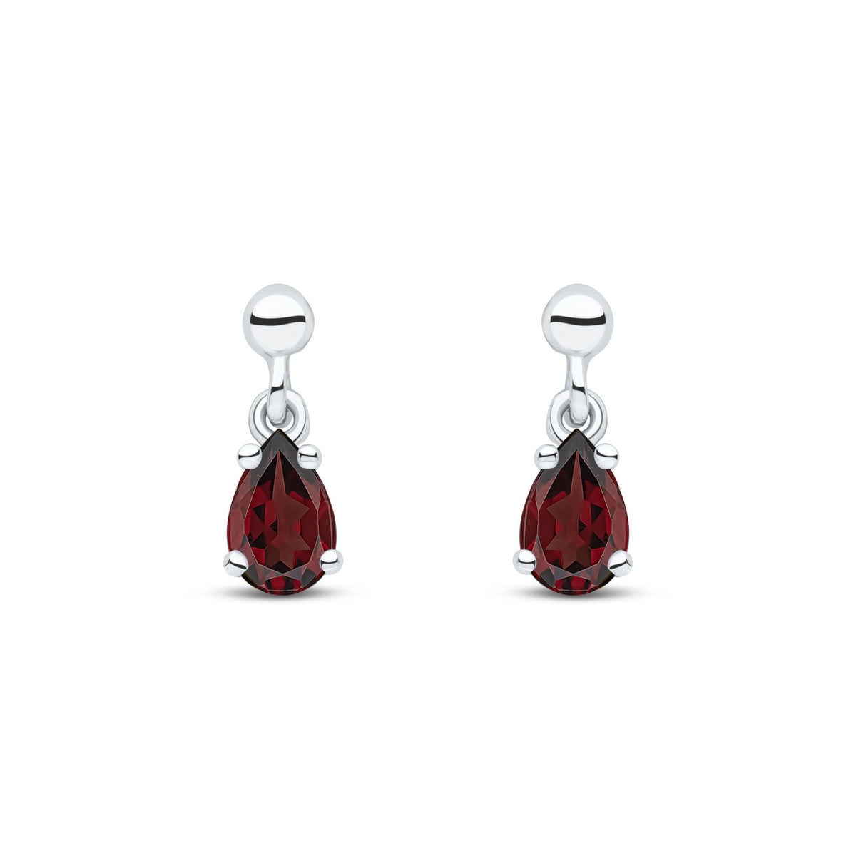 9ct White Gold Pear Shaped Natural Garnet Claw Drop Earrings — 6x4mm