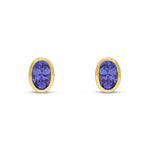 9ct Yellow Gold Oval Natural Tanzanite Rubover Stud Earrings — 6x4mm