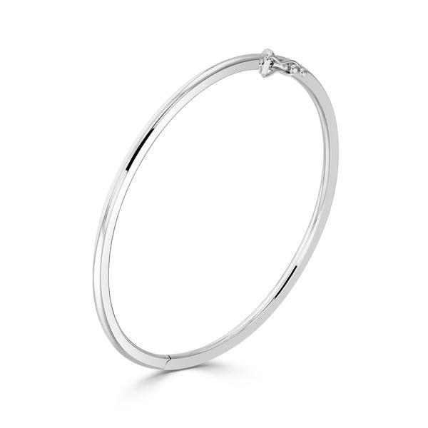 9ct White Gold Round Section Polished Oval Hinged Solid Bangle