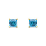 9ct Yellow Gold Square Natural Swiss Blue Topaz Claw Stud Earrings — 5mm