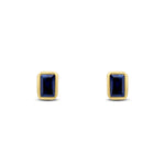 9ct Yellow Gold Octagonal Emerald Cut Natural Sapphire Rubover Stud Earrings — 5x3mm