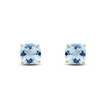 9ct Yellow Gold Cushion Natural Aquamarine Claw Stud Earrings — 8mm