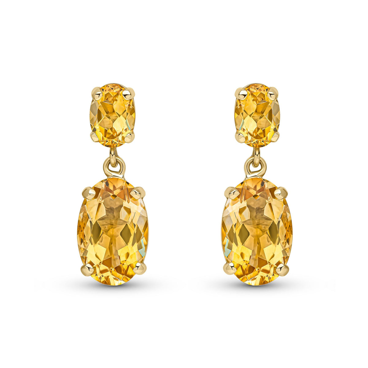 9ct Yellow Gold Oval Two Stone Claw Drop Earrings