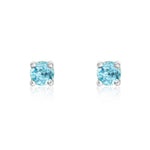 9ct White Gold Round Natural Swiss Blue Topaz Claw Stud Earrings — 3mm