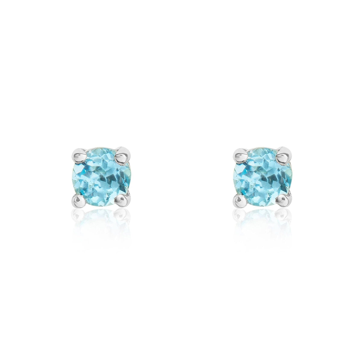 9ct White Gold Round Natural Swiss Blue Topaz Claw Stud Earrings — 3mm