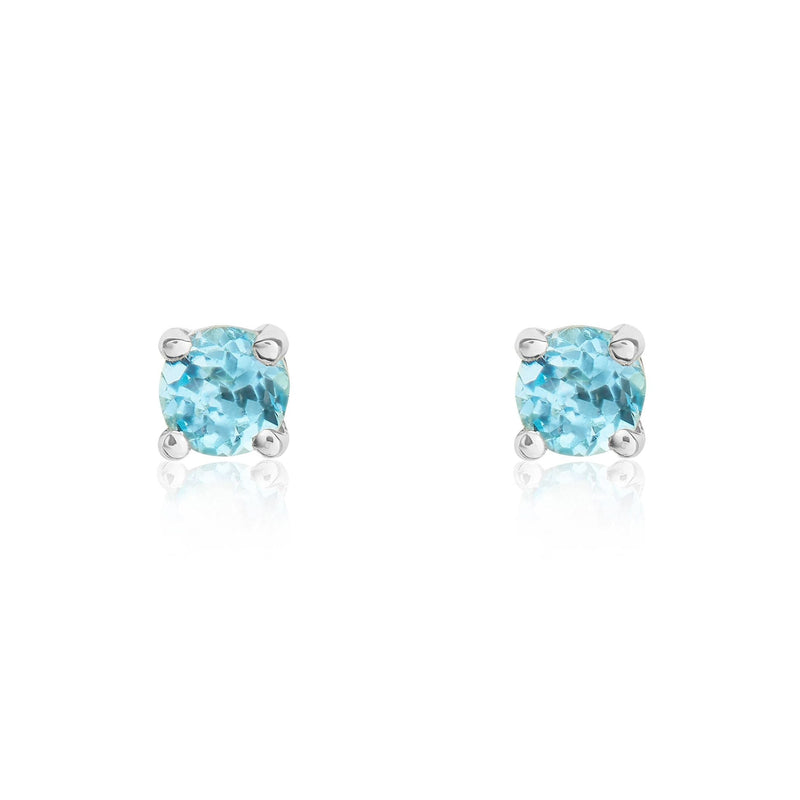 9ct White Gold Round Natural Swiss Blue Topaz Claw Stud Earrings — 3mm