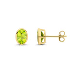 9ct Yellow Gold Oval Natural Peridot Rubover Stud Earrings — 7x5mm