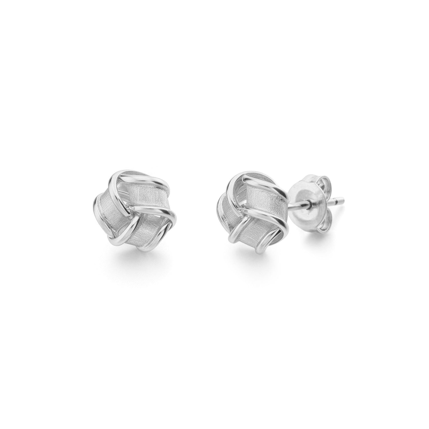 9ct White Gold Frosted And Polished Ribbon Knot Stud Earrings — 7.5mm