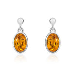 9ct White Gold Oval Natural Citrine Rubover Drop Earrings — 6x4mm
