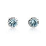 9ct White Gold Round Natural Aquamarine Rubover Stud Earrings — 4mm