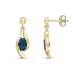 9ct Yellow Gold Oval Natural London Blue Topaz 'Eye' Drop Earrings — 6x4mm