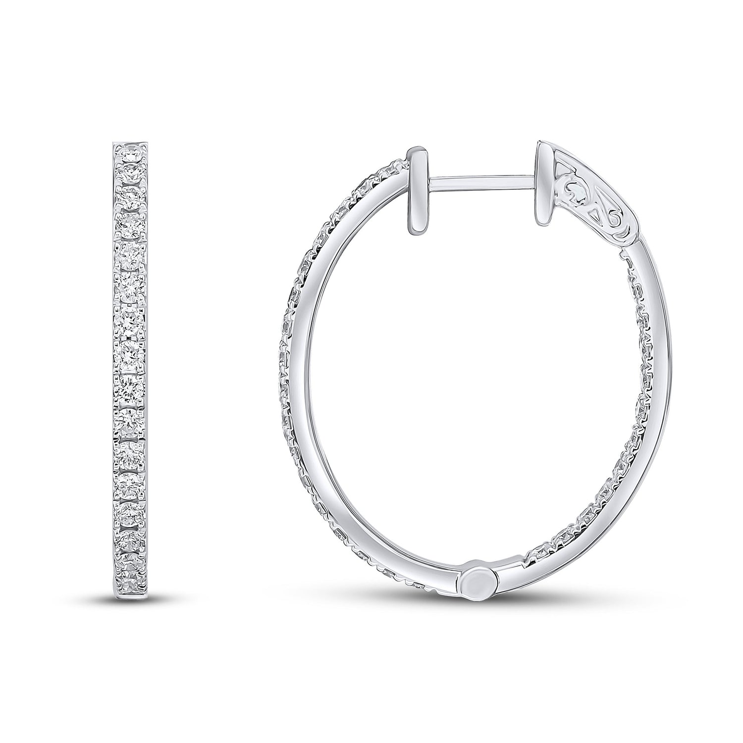 18ct White Gold Oval Full Natural Claw Set Diamond Hoop Earrings —27x23mm