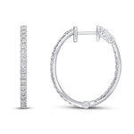 18ct White Gold Oval Full Natural Claw Set Diamond Hoop Earrings