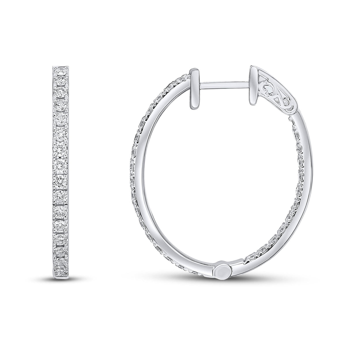 18ct White Gold Oval Full Natural Claw Set Diamond Hoop Earrings