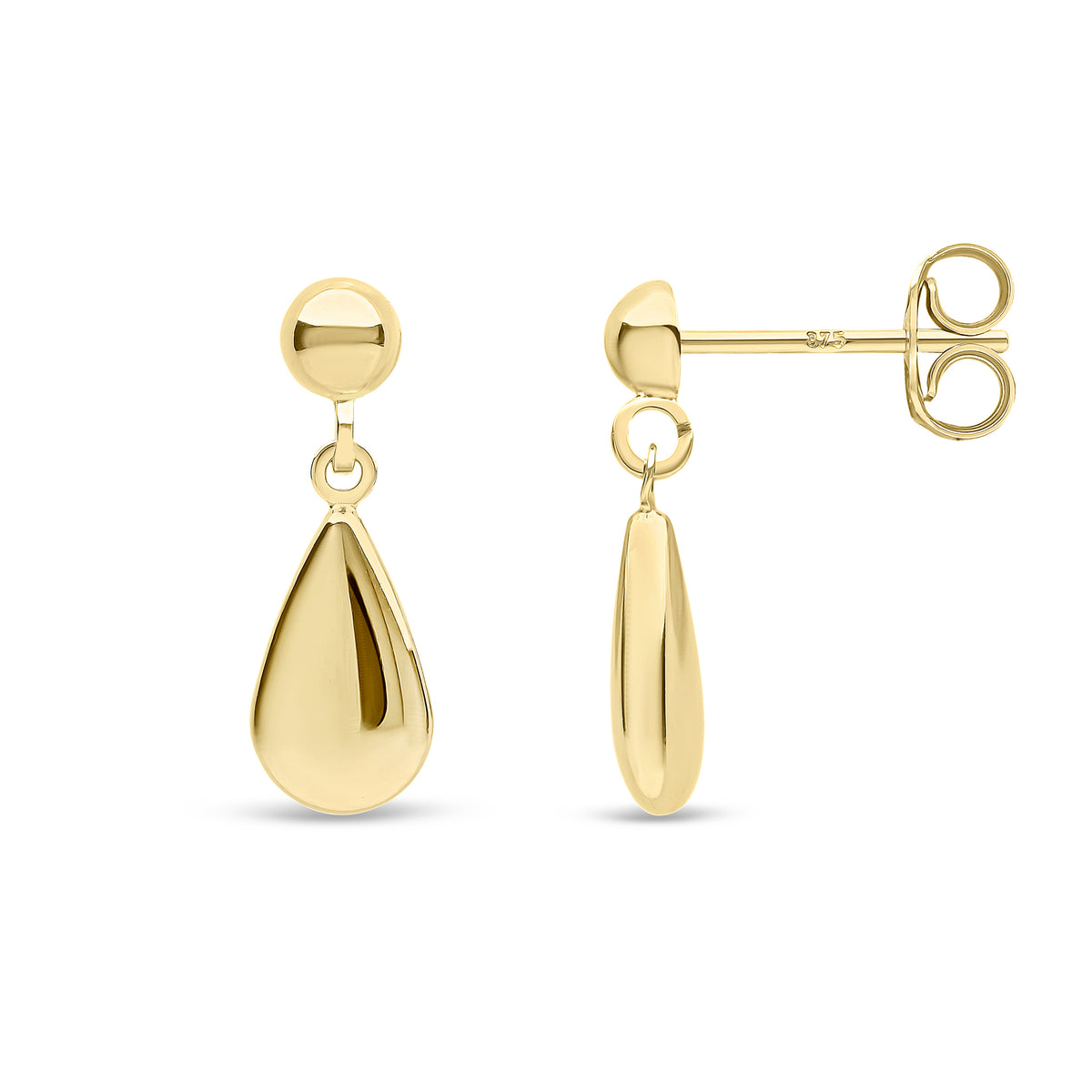 9ct Gold Polished Pear Shaped Drop Earrings