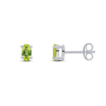 9ct White Gold Oval Natural Peridot Claw Stud Earrings — 5x3mm