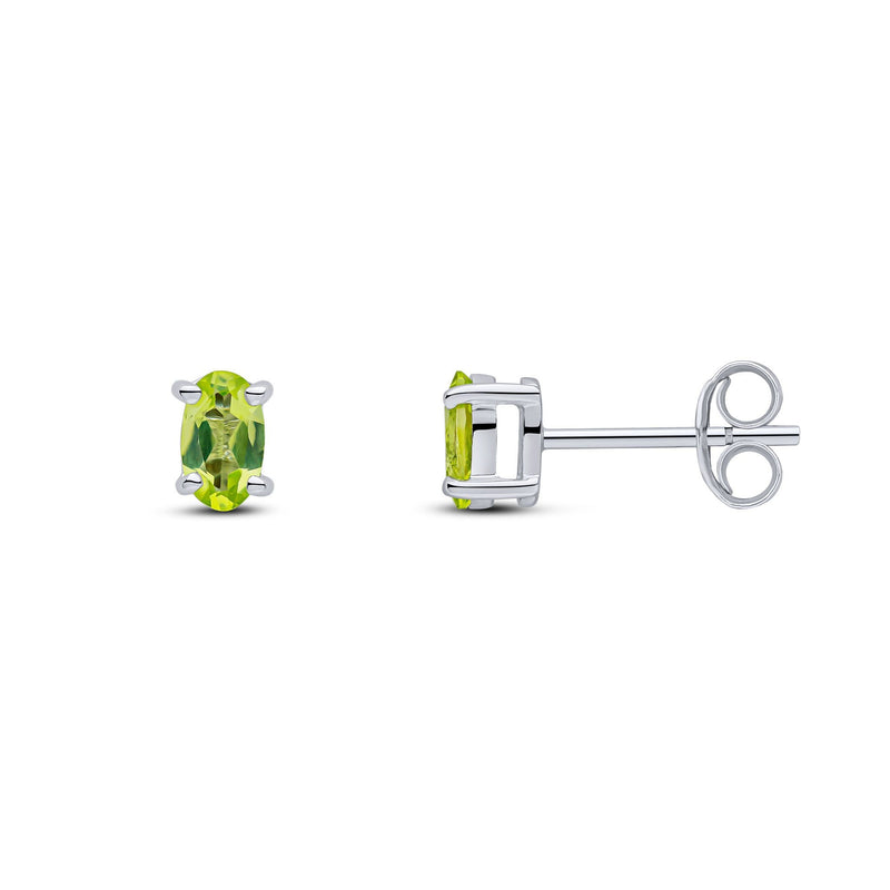 9ct White Gold Oval Natural Peridot Claw Stud Earrings — 5x3mm