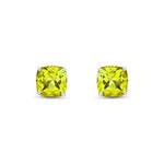 9ct White Gold Cushion Natural Peridot Claw Stud Earrings — 8mm