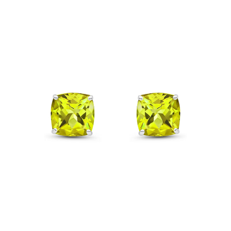 9ct White Gold Cushion Natural Peridot Claw Stud Earrings — 8mm