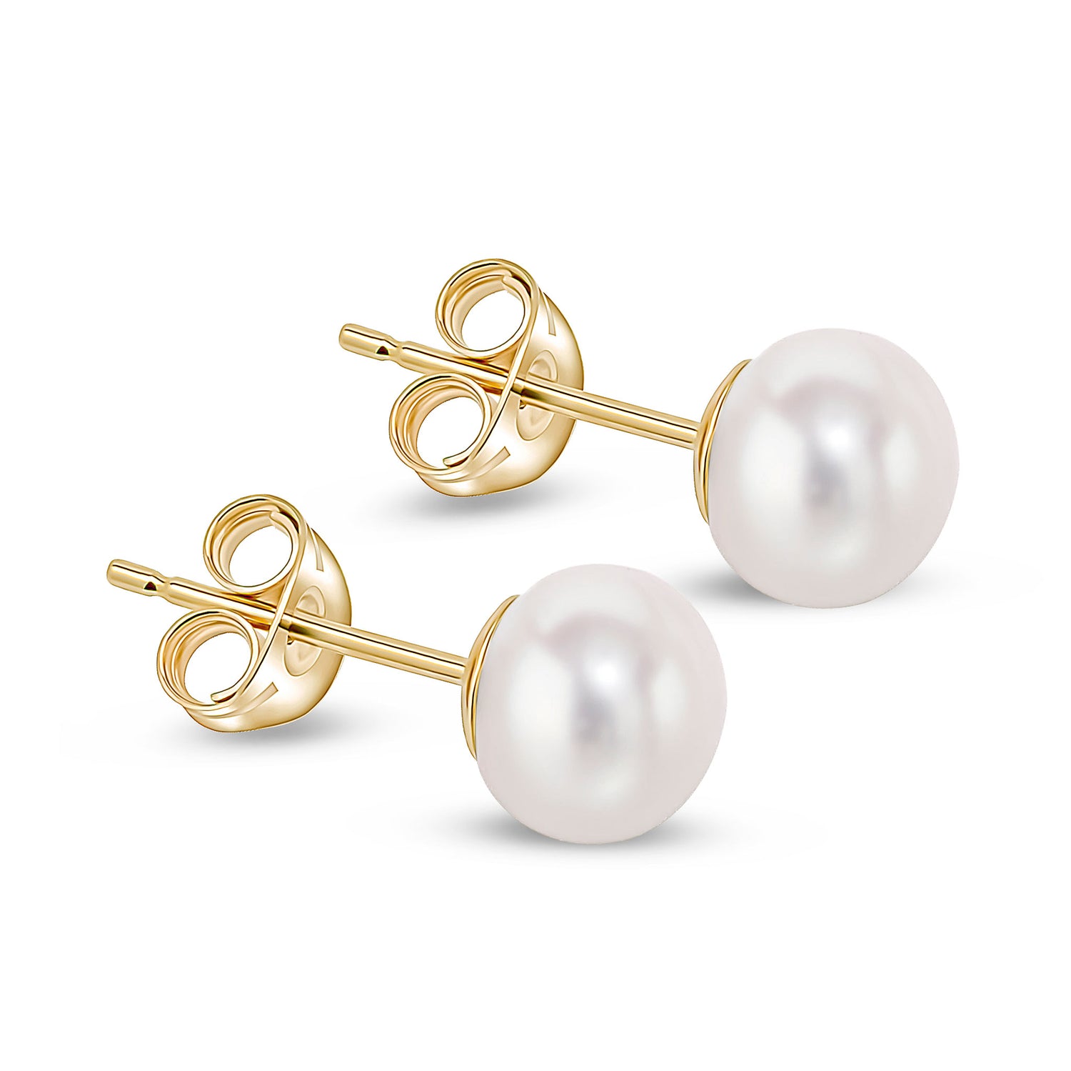9ct Yellow Gold Freshwater Button Natural Pearl Stud Earrings — 6.5-7mm