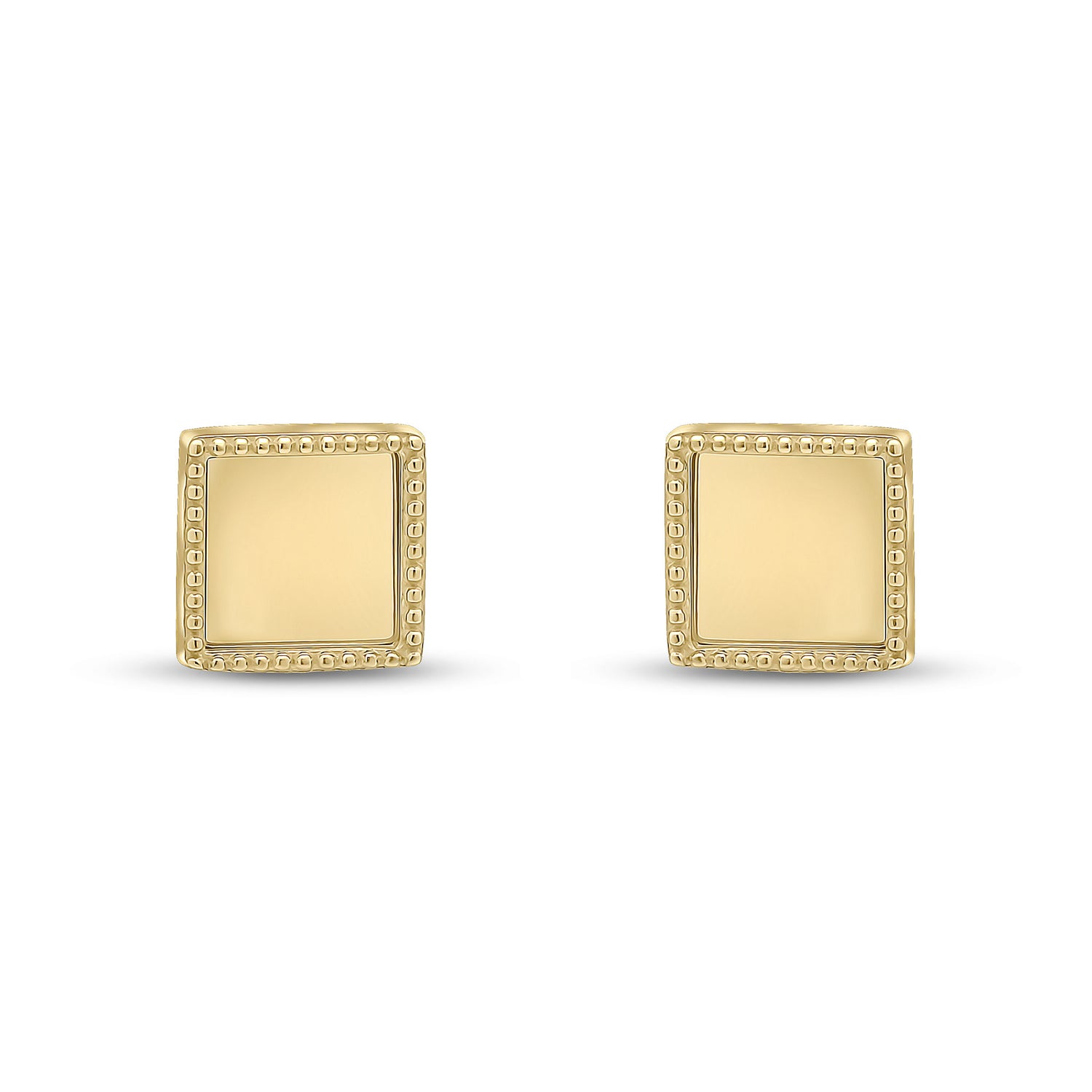 9ct Yellow Gold Beaded Edge Square Stud Earrings -- 8x8mm
