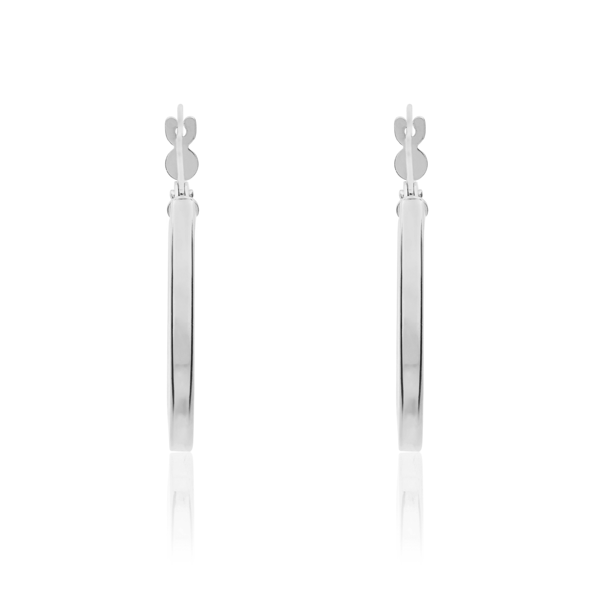 9ct White Gold Square Tube Round Hoop Earrings — 24mm