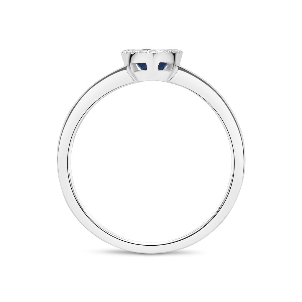 18ct White Gold Pear Shape Sapphire and Diamond Microset Cluster Ring — 6x4mm