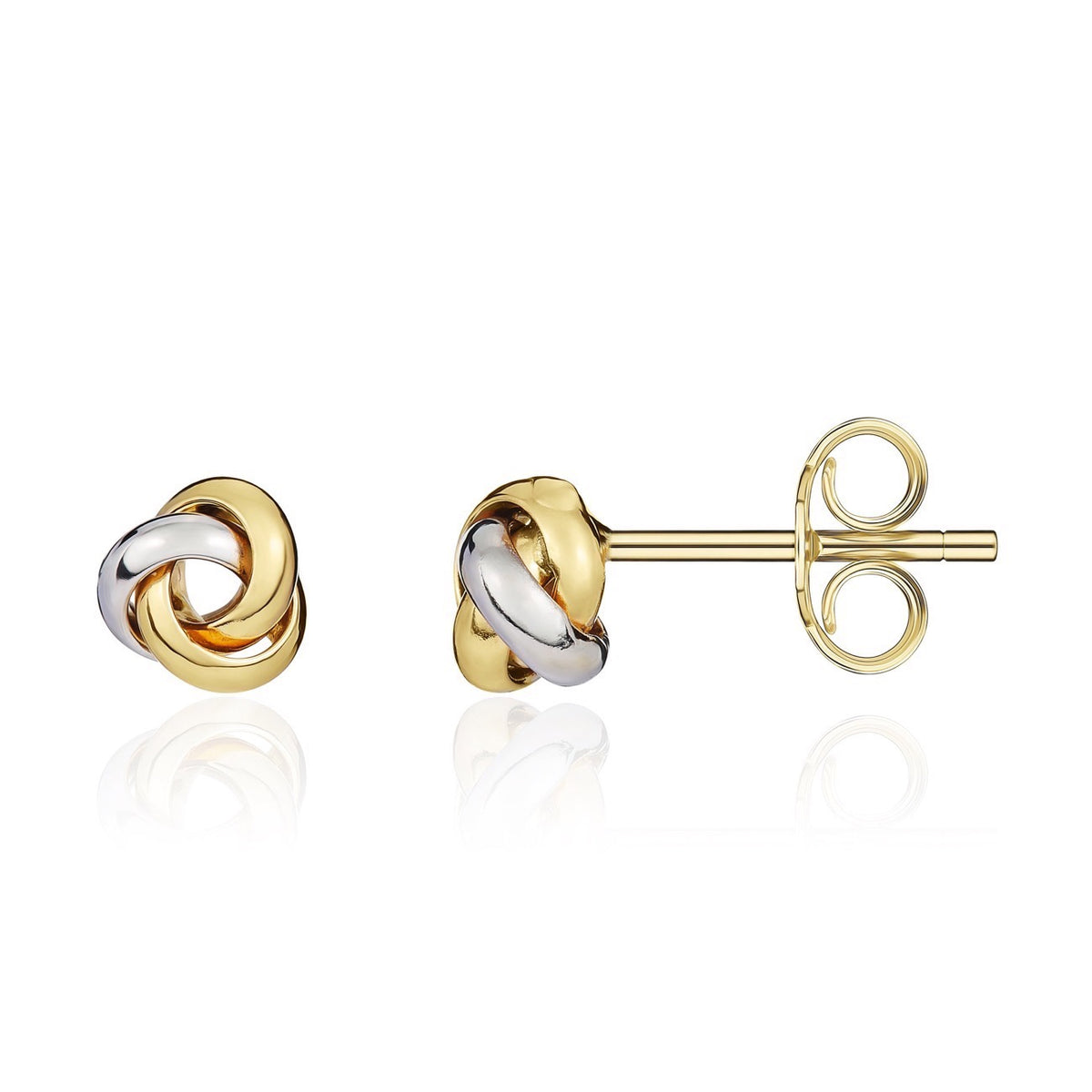 18ct Two Tone White and Yellow Gold Simple Triple Knot Stud Earrings