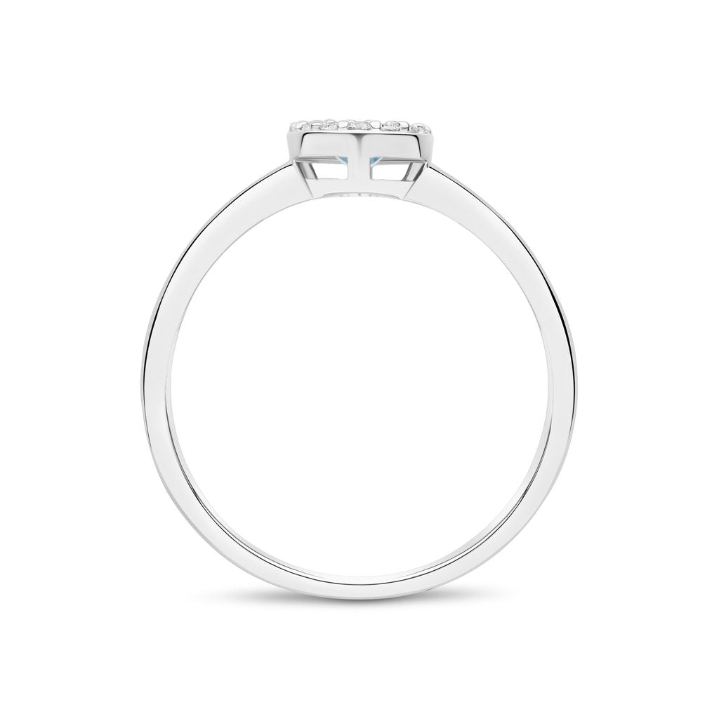 18ct White Gold Oval Aquamarine and Diamond Microset Cluster Ring — 5x4mm