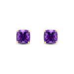 9ct Yellow Gold Cushion Natural Amethyst Claw Stud Earrings — 8mm