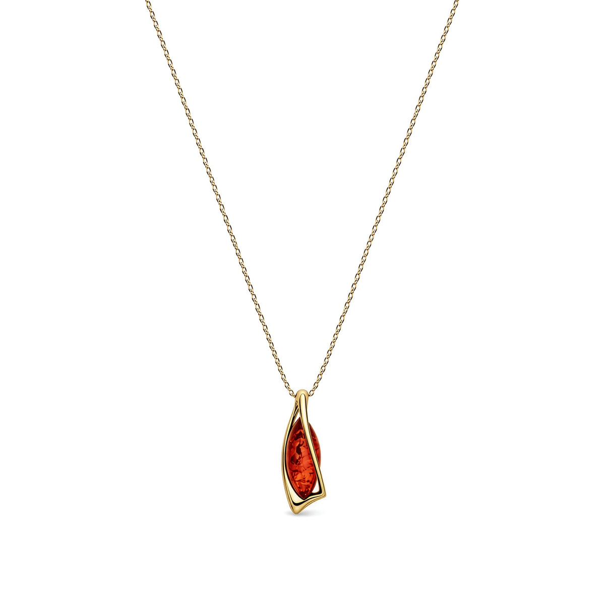 Gold Plated Sterling Silver Natural Baltic Amber Angular Marquise Pendant