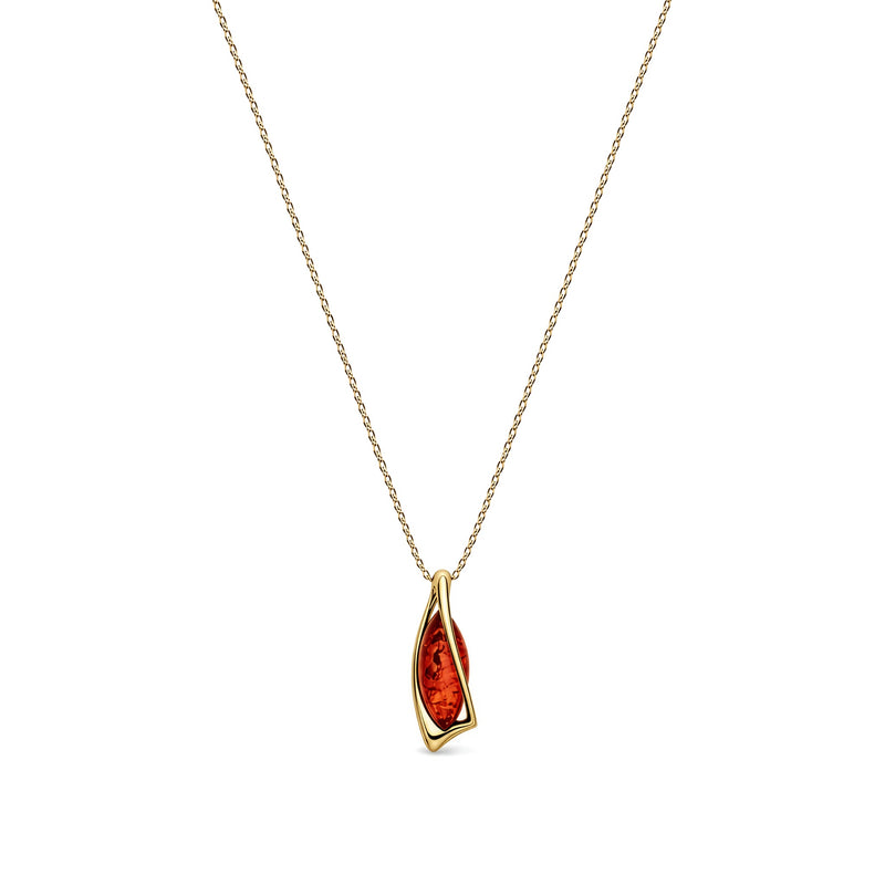 Gold Plated Sterling Silver Natural Baltic Amber Angular Marquise Pendant